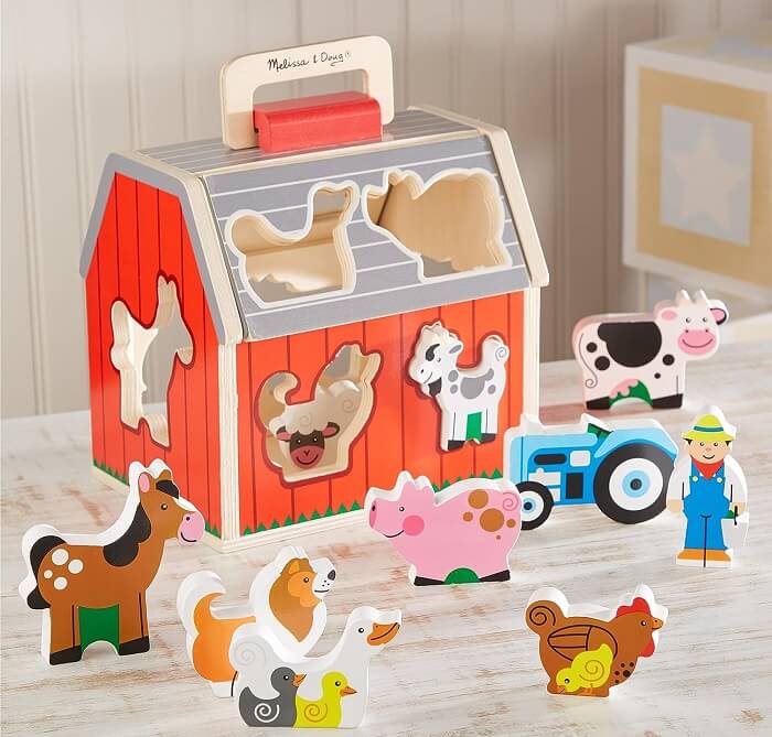 Melissa & Doug Wooden Take-Along Sorting Barn Toy - Farm Playset.